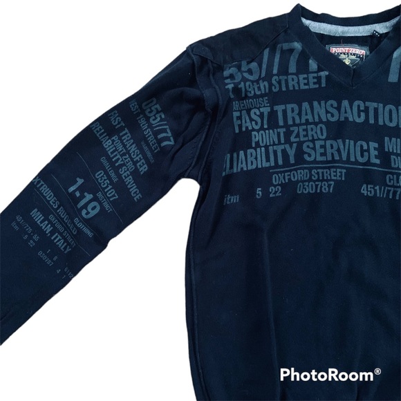 Men’s POINT ZERO striped v-neck long-sleeve sweater / Size S - Picture 2 of 3